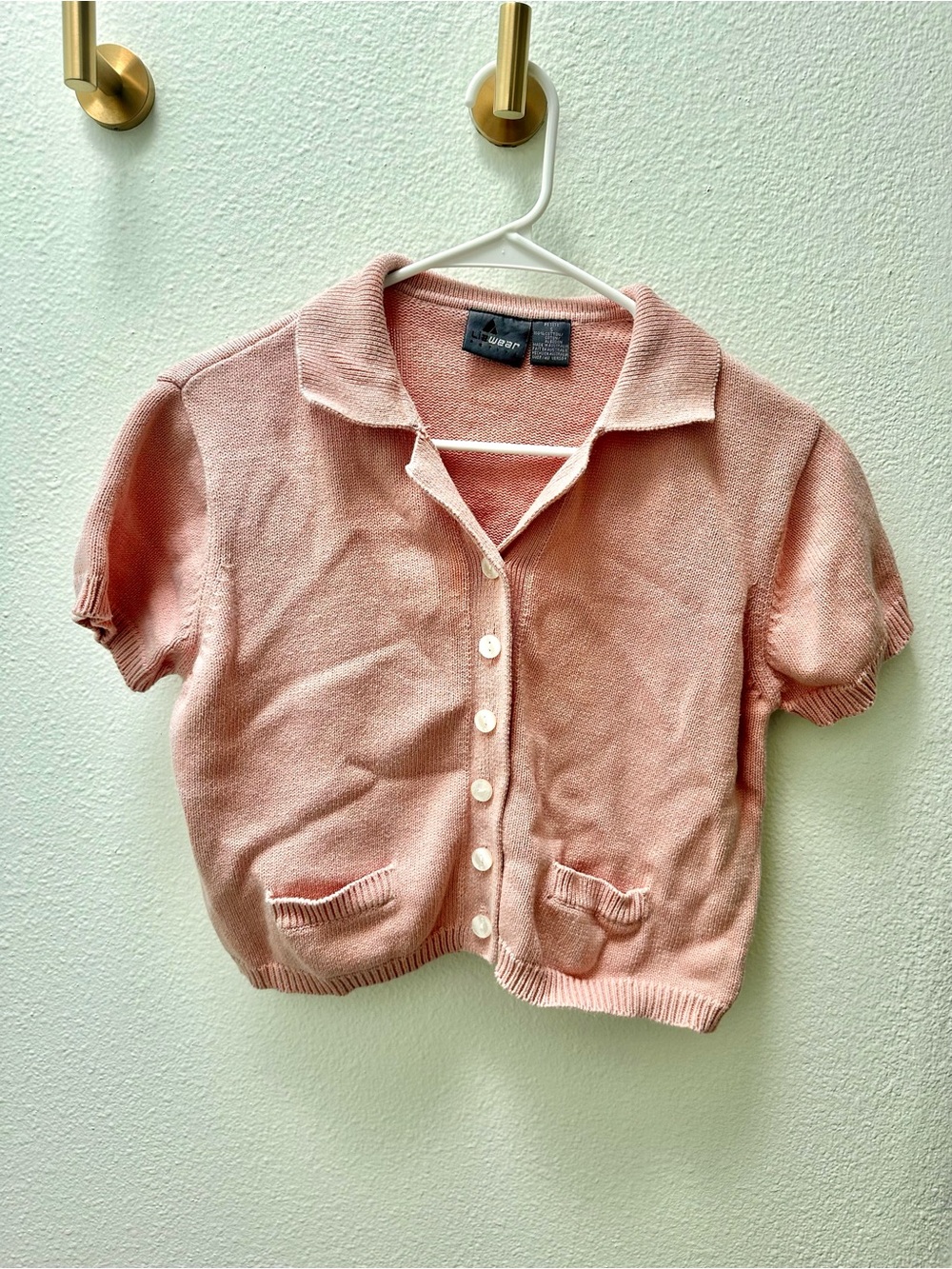 Vintage Cotton Blush Pink Short-Sleeve Button Knit Tee